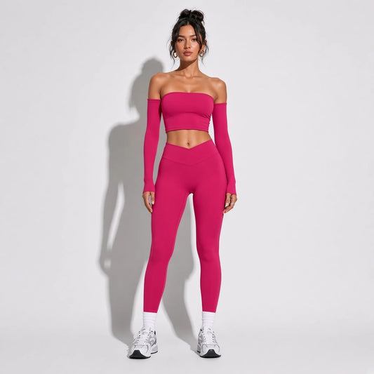 Yoga Long sleeved Fitness Top — Rose Red front