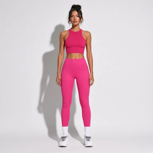 High Waist Yoga Leggings — Rose Red front