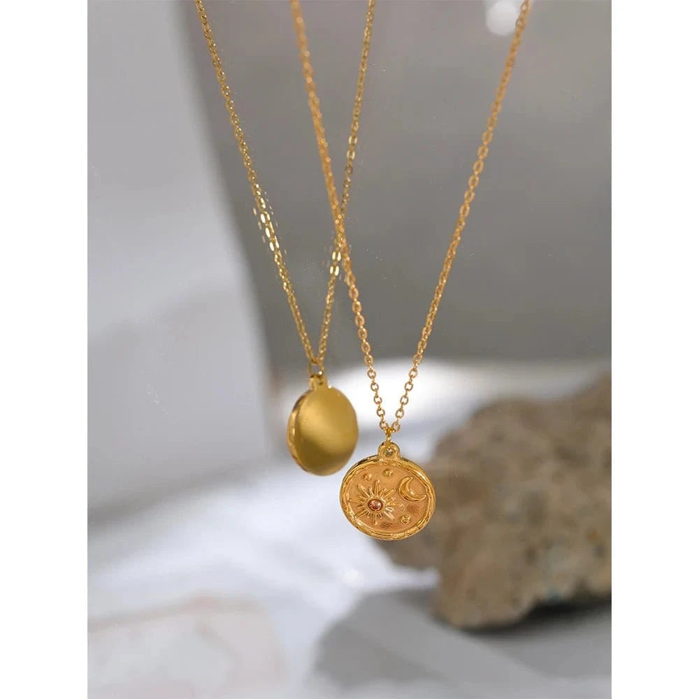 Round Moon and Sun Pendant Necklace