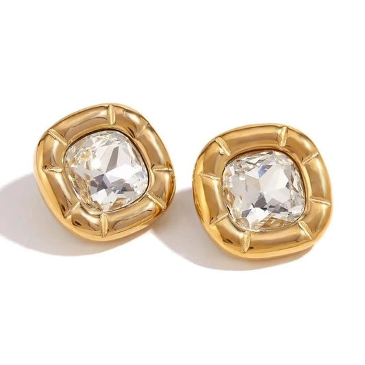 Round Square Birthstone Earrings - Gold Plated Women's Jewelry