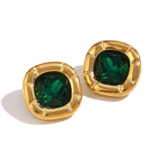 Round Square Birthstone Earrings - Gold Plated Women's Jewelry