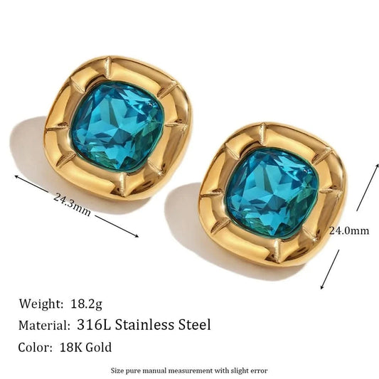 Round Square Birthstone Earrings - Gold Plated Women's Jewelry