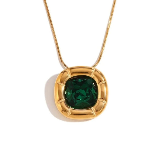Round Square Birthstone Necklace - Gold Plated Stainless Steel