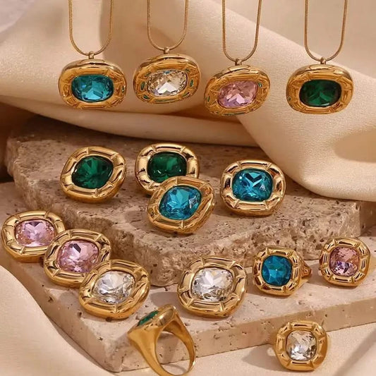 Round Square Birthstone Necklace - Gold Plated Stainless Steel