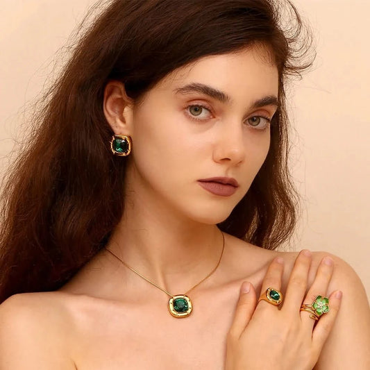Round Square Birthstone Necklace - Gold Plated Stainless Steel