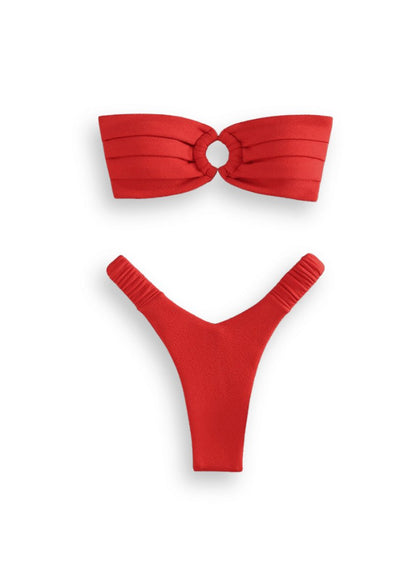 Ruched Bandeau Low Waist Bikini Set