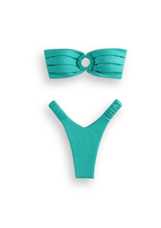 Ruched Bandeau Low Waist Bikini Set