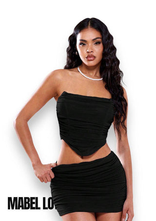 Ruched Mesh Tube Top Skirt Set