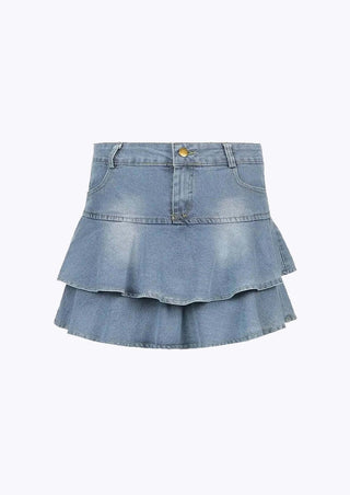 Ruffle Denim Mini Skirt