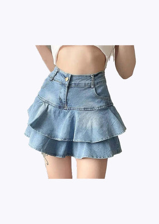 Ruffle Denim Mini Skirt