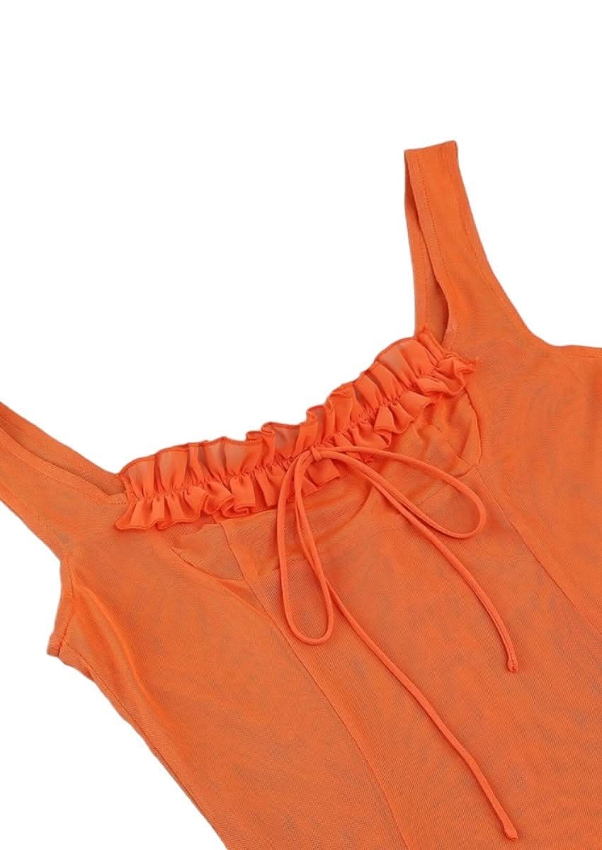 Ruffle Maxi Slit Dress, Orange / M Ruffle Maxi Slit Dress, Orange / M