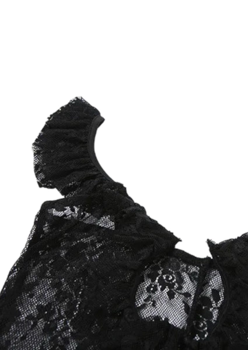 Ruffle Strap Coquette Black Lace Jumpsuit