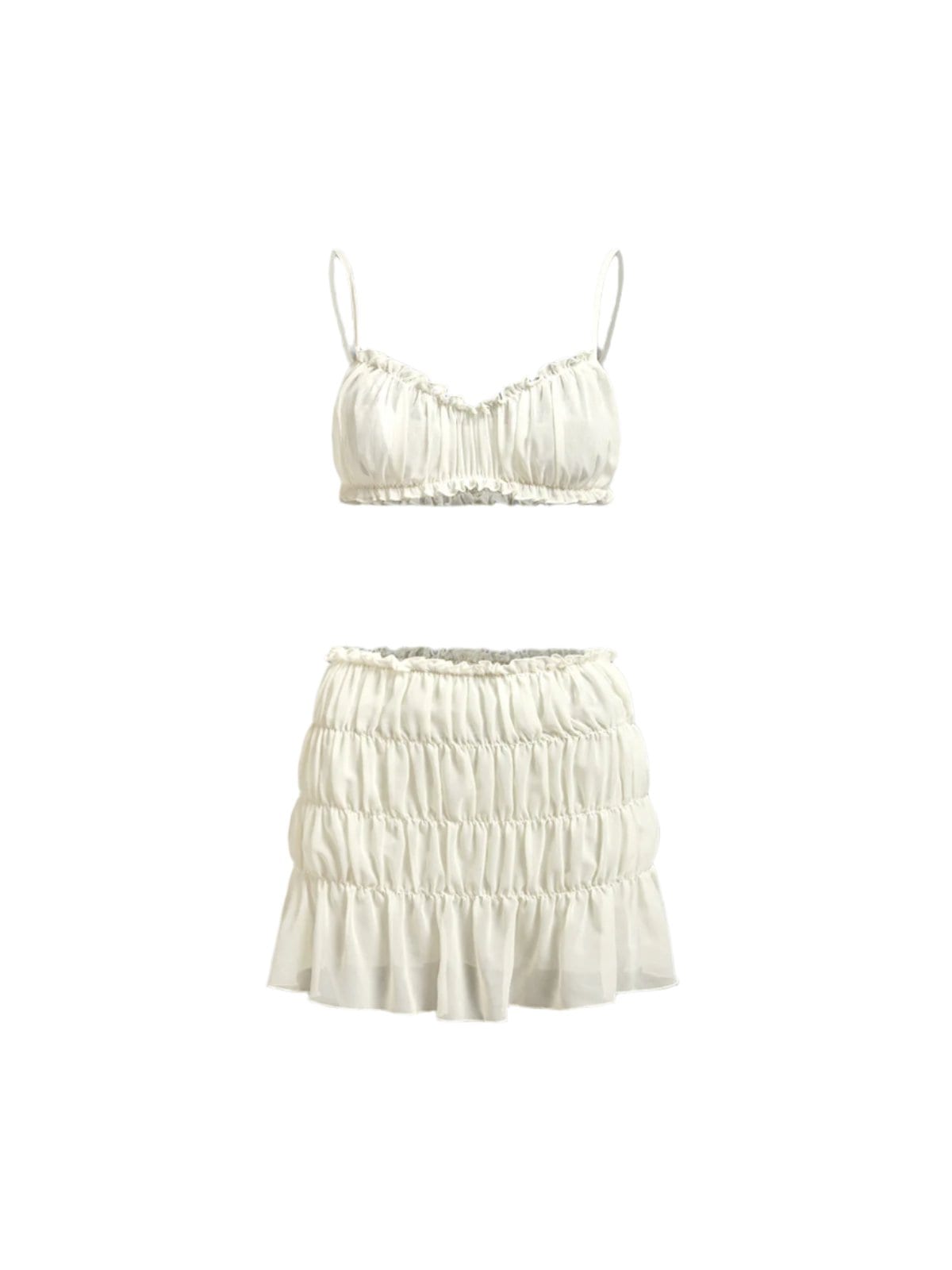 Ruffled Spaghetti Strap Tops and Low Waist Skirt