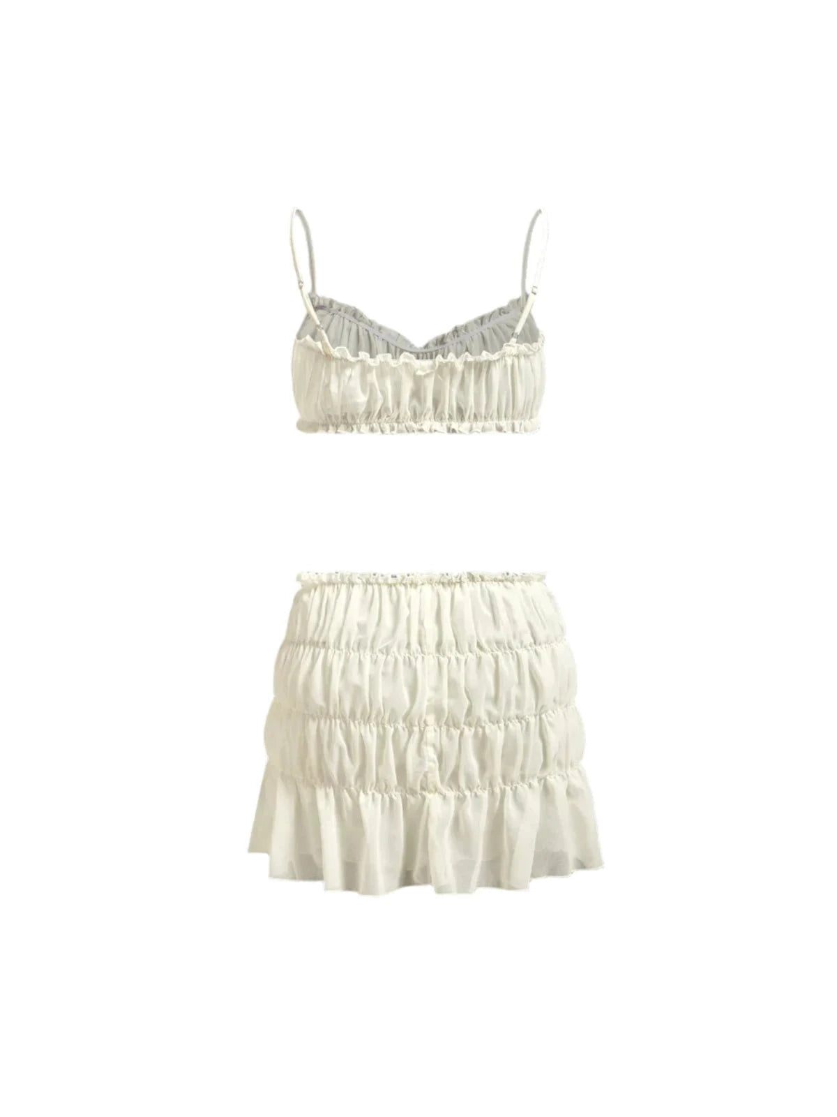 Ruffled Spaghetti Strap Tops and Low Waist Skirt