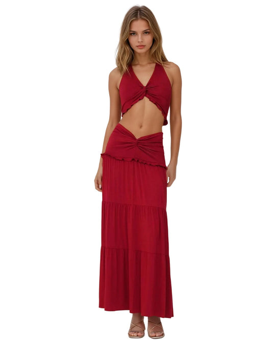 Ruffled Strapless Two - Piece Set
