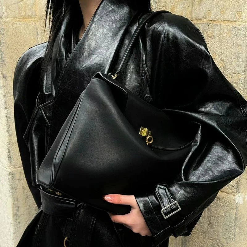 Close - up image of Black Satchel Handbag