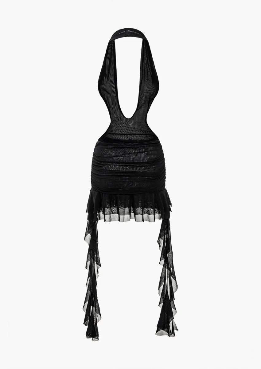 See Through Mini Dress with Side Tails, Black / M See Through Mini Dress with Side Tails, Black / M