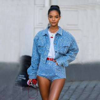 Sequin Denim Jacket Shorts Women Set - Mabel Love Co - Denim jacket set