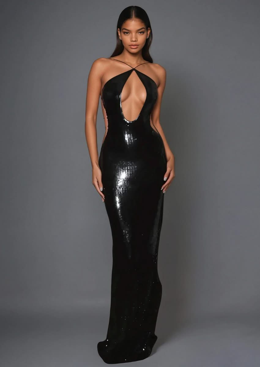 Sequin Halter Backless Maxi Dress | Mabel Love Co. Sequin Halter Backless Maxi Dress | Mabel Love Co.