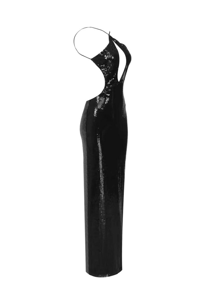 Women Summer Luxury Sexy Backless Halter Black Mesh Sequins Maxi Long Gowns Dress Elegant Celebrity Evening Party Club Dress Black / S Women Summer Luxury Sexy Backless Halter Black Mesh Sequins Maxi Long Gowns Dress Elegant Celebrity Evening Party Club Dress Black / S