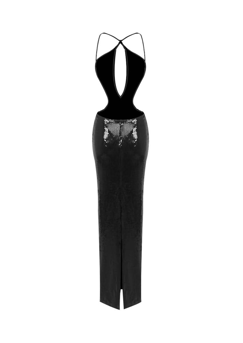 Women Summer Luxury Sexy Backless Halter Black Mesh Sequins Maxi Long Gowns Dress Elegant Celebrity Evening Party Club Dress Black / S Women Summer Luxury Sexy Backless Halter Black Mesh Sequins Maxi Long Gowns Dress Elegant Celebrity Evening Party Club Dress Black / S