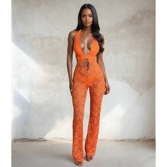 Sexy See Through Jumpsuit — orange front