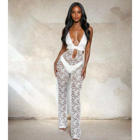 Sexy See Through Jumpsuit — white front