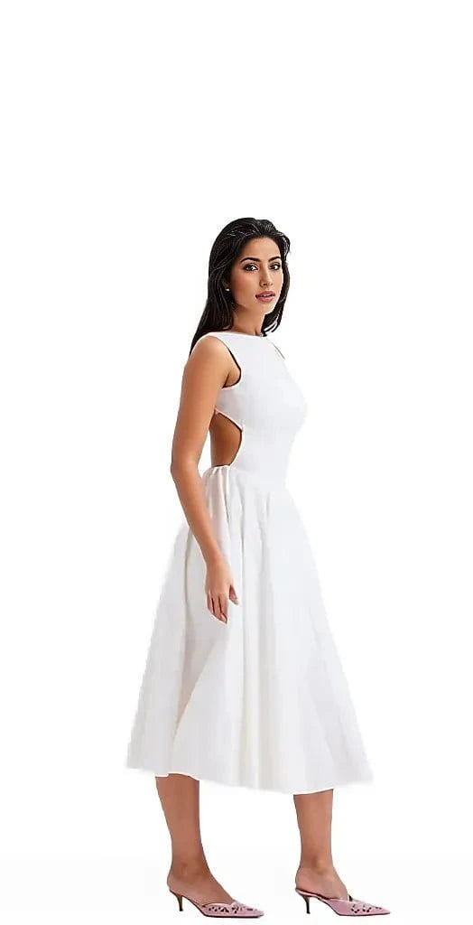 Sheath Midi Dress with Back Waist Cut - out