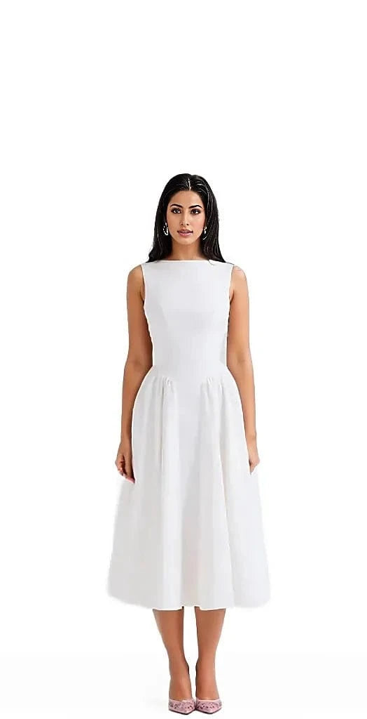 Sheath Midi Dress with Back Waist Cut - out