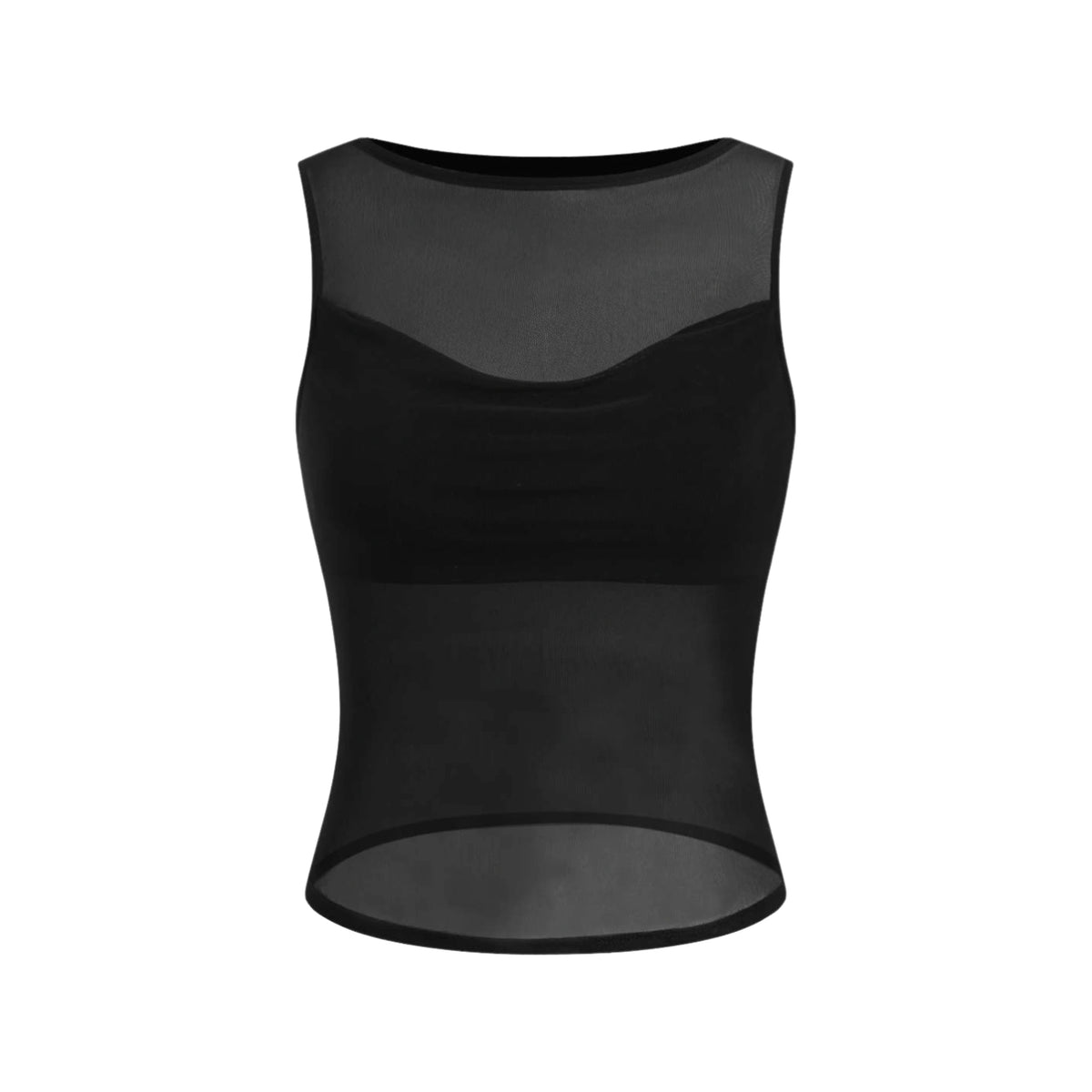 Sheer Mesh Sleeveless Tank - Streetwear Chic — corrected front ghost image with standard spacing