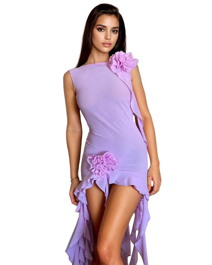 Sheer Ruffle Mini Dress - Sexy Party Style