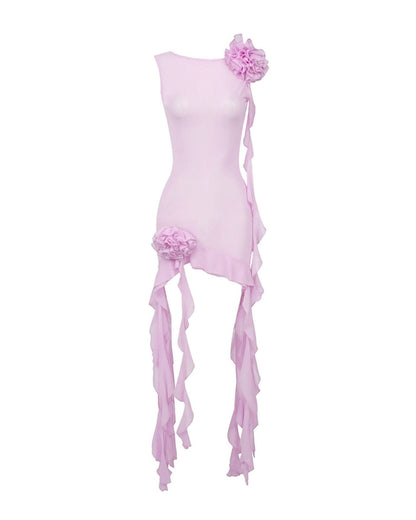 Sheer Ruffle Mini Dress - Sexy Party Style