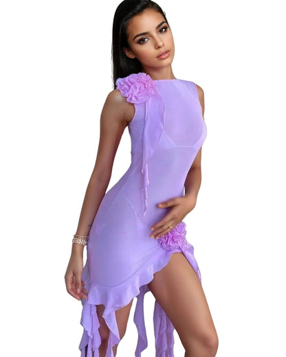 Sheer Ruffle Mini Dress - Sexy Party Style