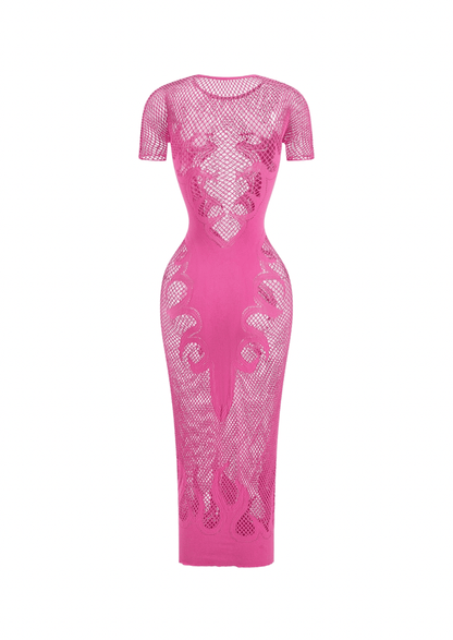 Pink Sheer Short Sleeve Dress