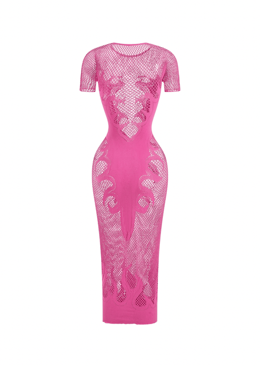 Pink Sheer Short Sleeve Dress
