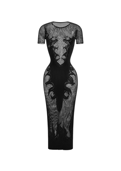 Black Sheer Short Sleeve Dress