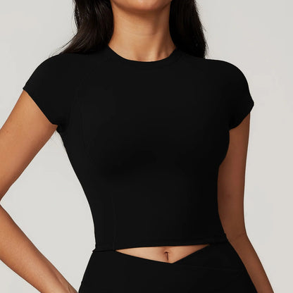 Black Short Sleeve Yoga Cropped Top