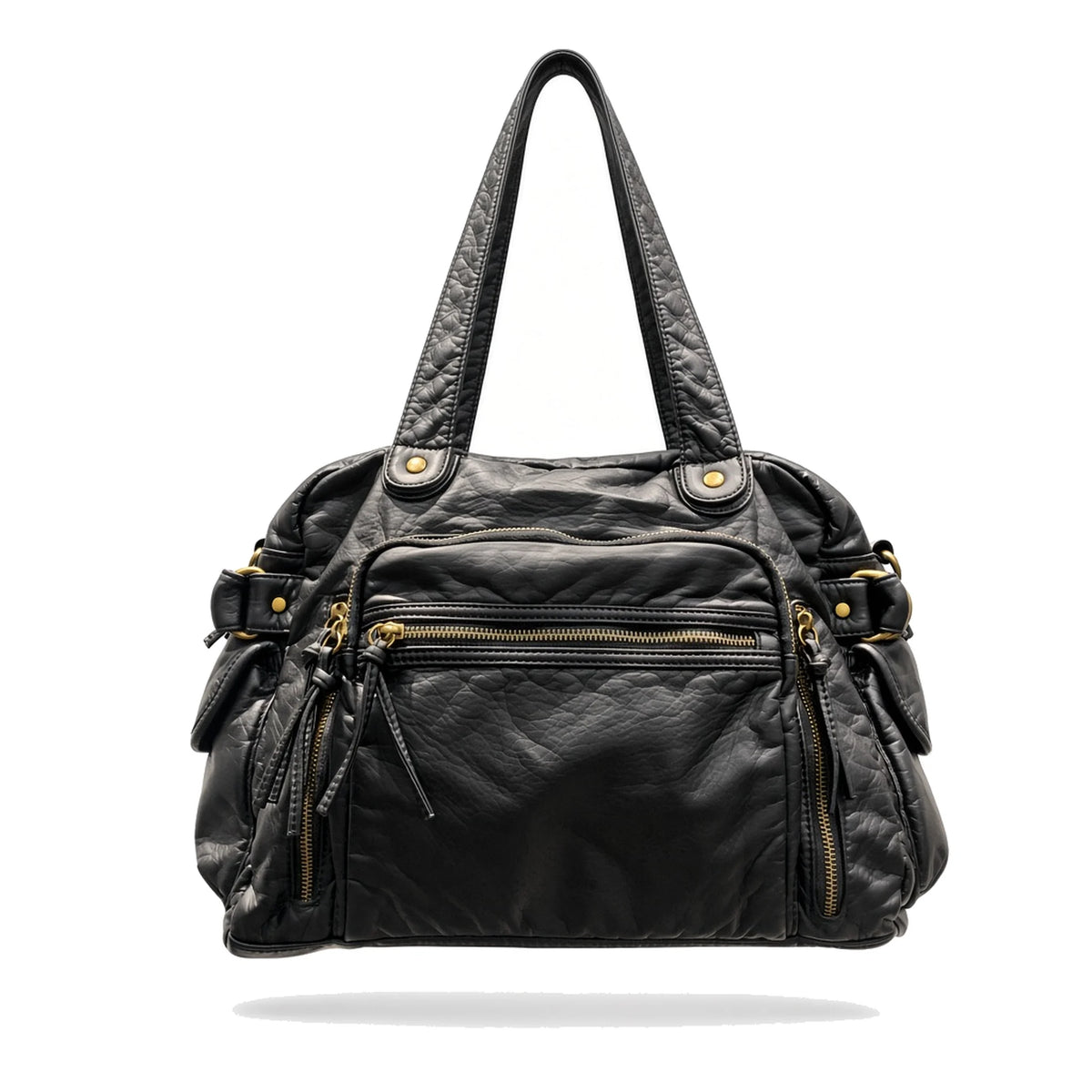 Washed Faux Leather Shoulder Bag — front