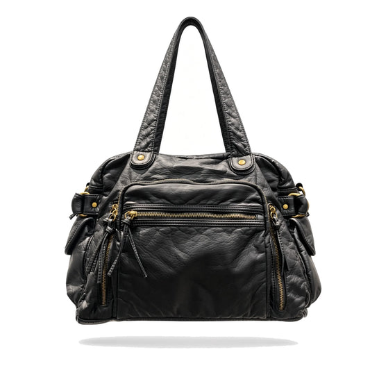 Washed Faux Leather Shoulder Bag — front