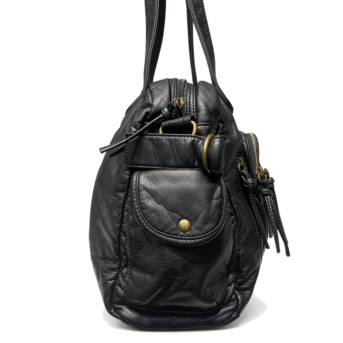 Washed Faux Leather Shoulder Bag — side