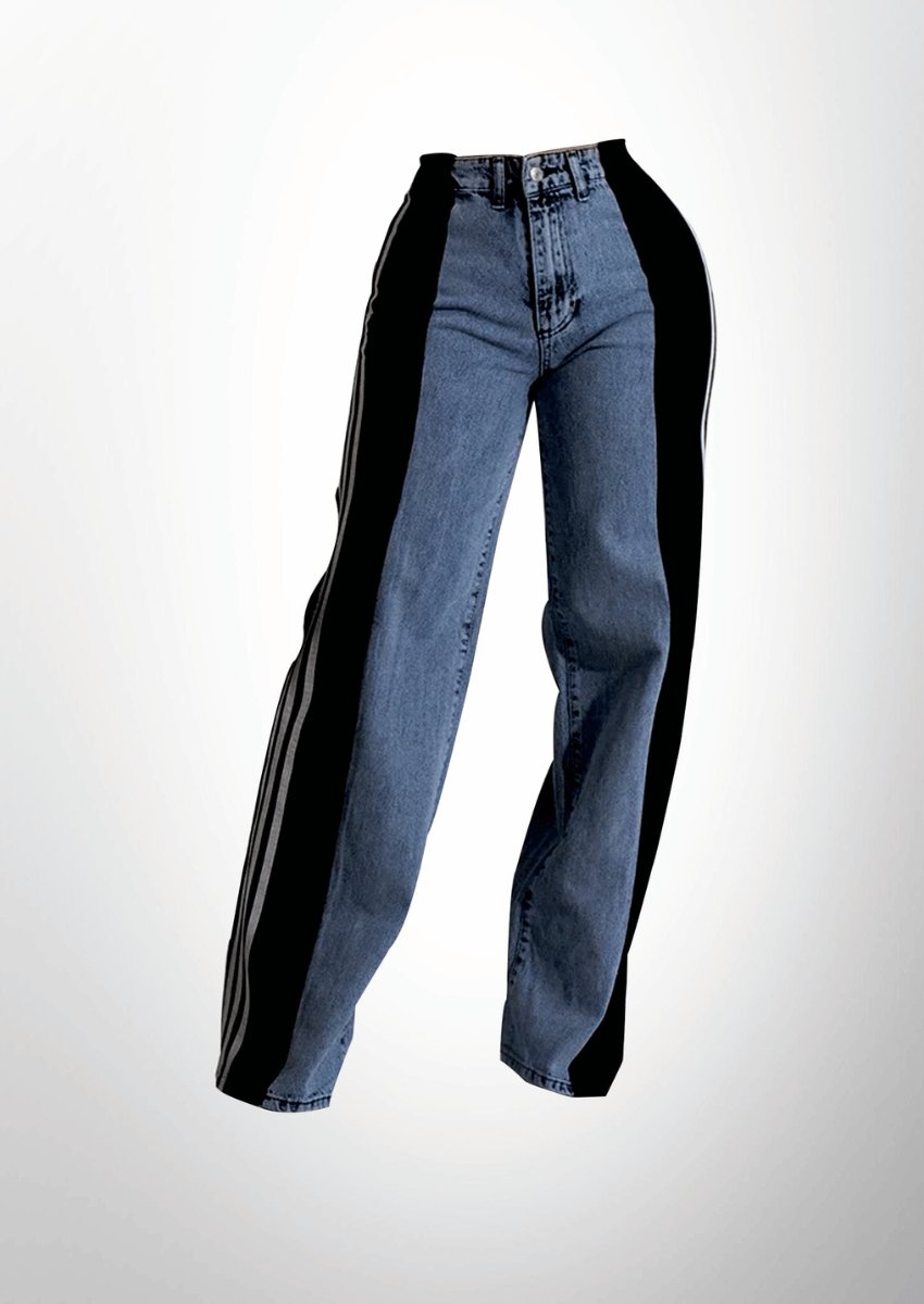 Side Seam Striped Wide Leg Jeans