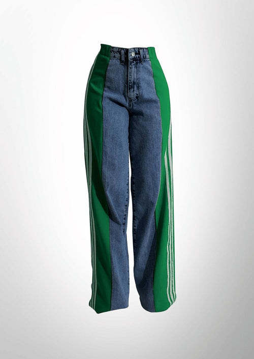 Side Seam Striped Wide Leg Jeans