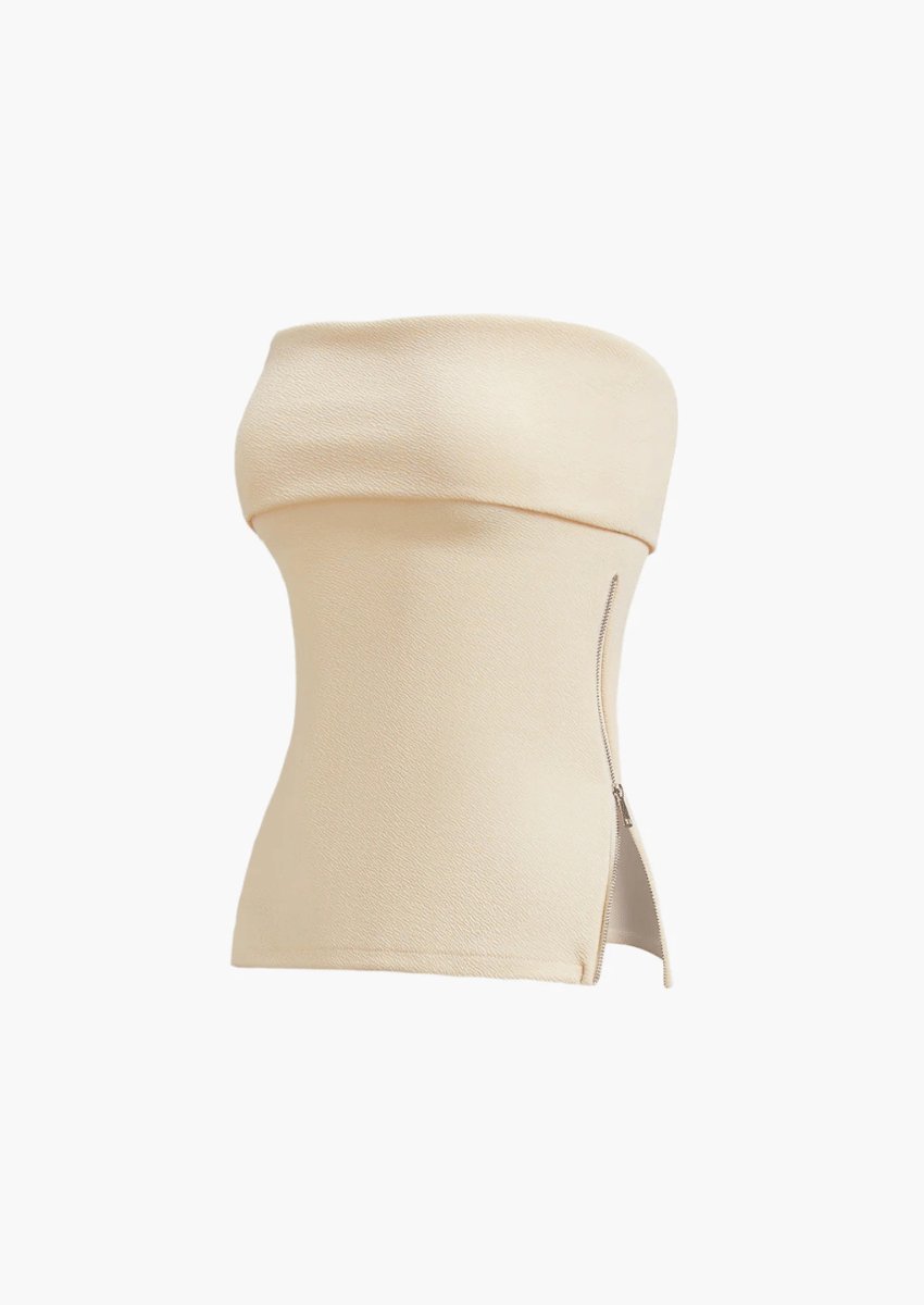 Beige Side Zipper Tube Tops