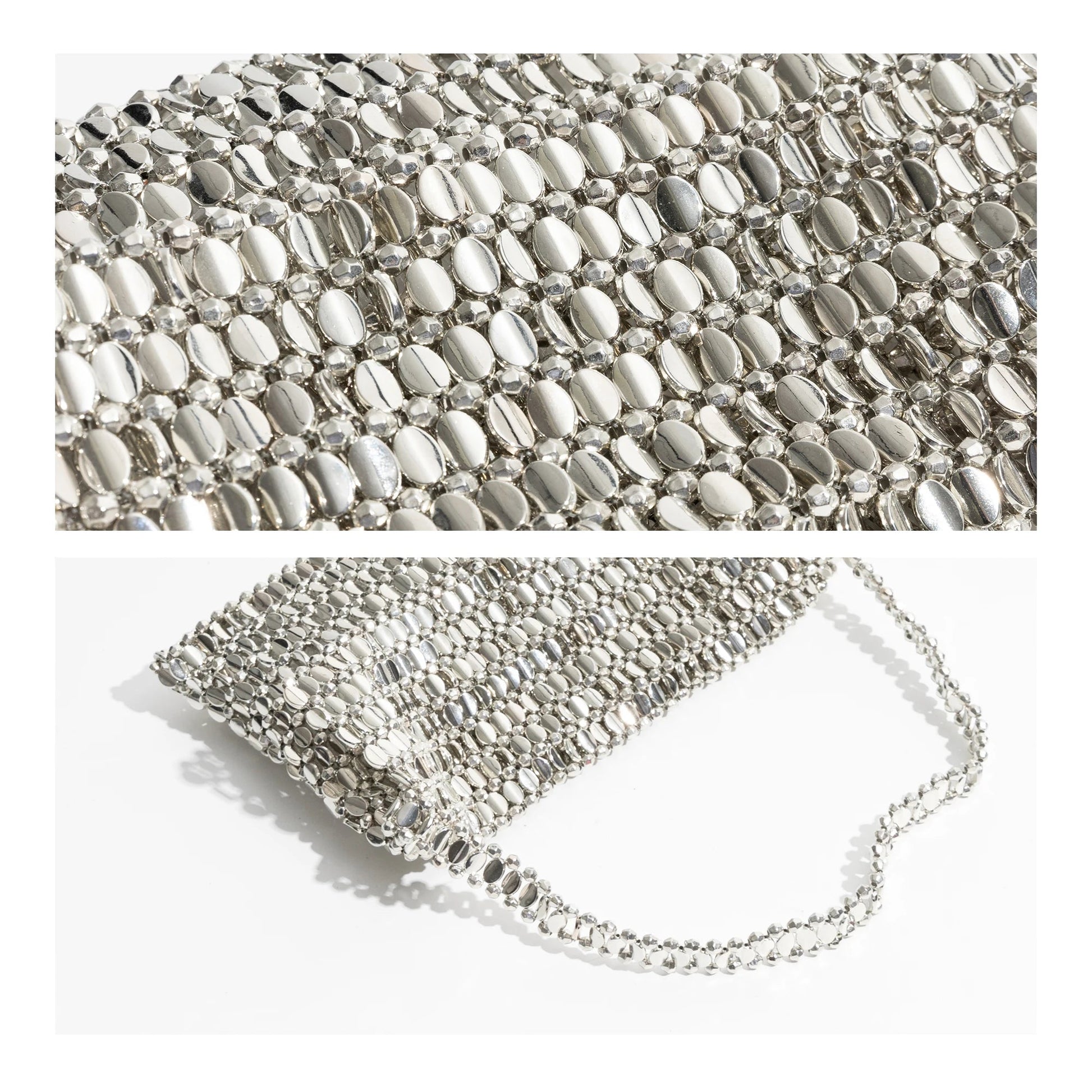 Silver Chainmail Evening Bag - Close - up Details