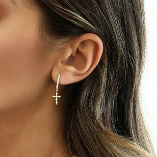 Silver Cross Hoop Earrings