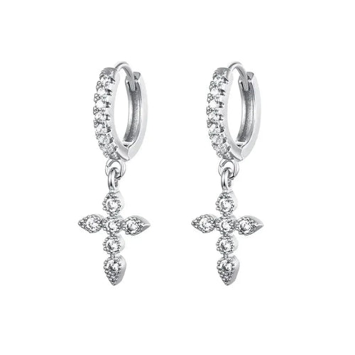 Silver Cross Hoop Earrings