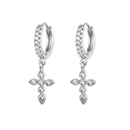 Silver Cross Hoop Earrings