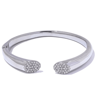 Silver Cubic Zirconia Open Bangle - Mabel Love Co - Bangle Bracelet