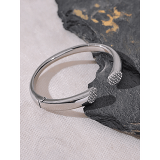 Silver Cubic Zirconia Open Bangle - Mabel Love Co - Bangle Bracelet