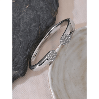 Silver Cubic Zirconia Open Bangle - Mabel Love Co - Bangle Bracelet